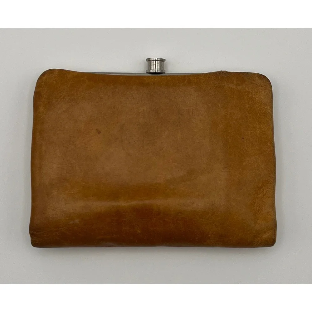 Hobo International Tan Leather Lauren Bifold Kiss Lock Wallet Floral Lining 4x5